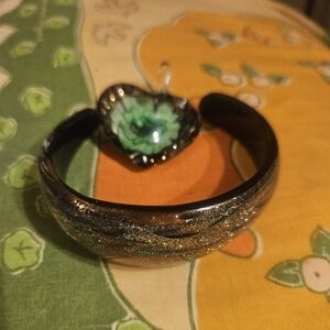 Vintage Murano Glass Bracelet with Glass Green Heart Charm LOT